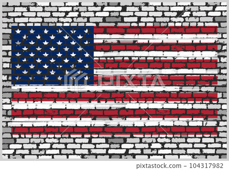 United States flag painted on brick wall 104317982