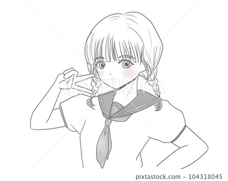 一個穿著水手服並做出和平手勢的辮子女孩 104318045