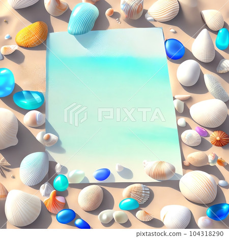 Frame of beautiful stones, shells and sandy beach 104318290