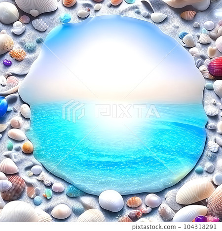 Frame of beautiful stones, shells and sandy beach 104318291