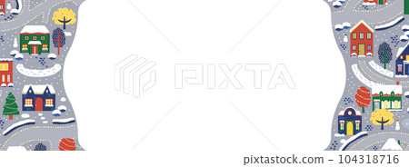 Winter cityscape (overhead view) frame / background material (horizontal for banner) Winter cityscape (overhead view) frame / background material (horizontal for banner) 104318716