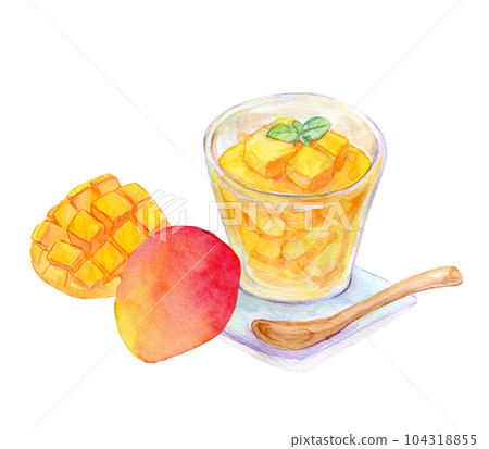 Watercolor illustration mango sweets mango pudding 104318855