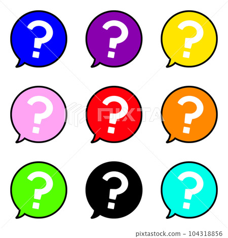 White question mark and colorful perfectly round speech bubble set of 9 104318856