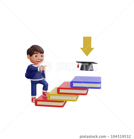 3d cute character going to higher education Back to school concept 3d cute character going to higher education Back to school concept 104319532