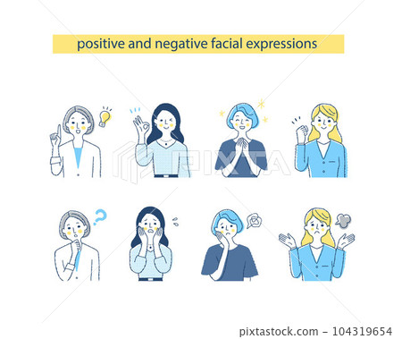 Four women's facial expressions_h12-15 Negative & positive 104319654