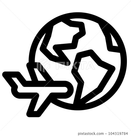 代表地球、飛機的線條樣式圖標 104319784