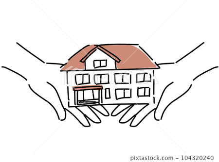 手掌上房子的簡單線條畫插圖 手掌上房子的簡單線條畫插圖 104320240