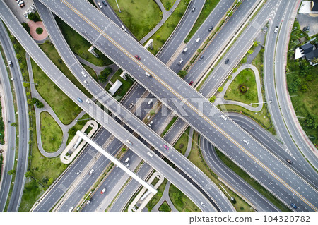 Aerial view city junction transport road with vehicle 104320782
