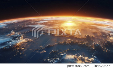 從太空看到的被太陽光照亮的地球“人工智能生成的圖像” 104320836