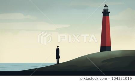 Lighthouse and businessman "AI generated image" Lighthouse and businessman "AI generated image" 104321019
