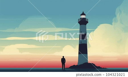 Lighthouse and businessman "AI generated image" Lighthouse and businessman "AI generated image" 104321021