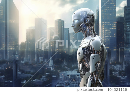 Future society where AI humanoids live "AI-generated images" 104321116