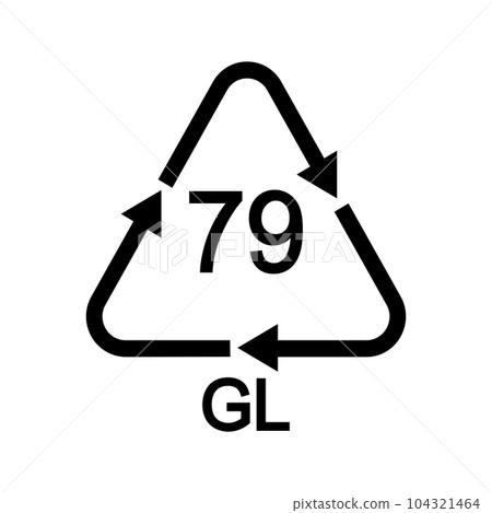 Gold mixed or backed glass recycling sign in triangular shape with arrows. 79 GL reusable icon isolated on white background. Environmental protection concept Gold mixed or backed glass recycling sign in triangular shape with arrows. 79 GL reusable icon isolated on white background. Environmental protection concept 104321464