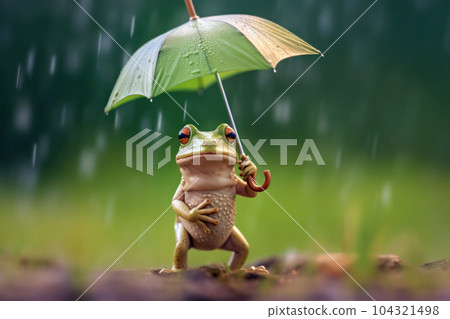 Rain frog with a small green umbrella Rain frog with a small green umbrella 104321498