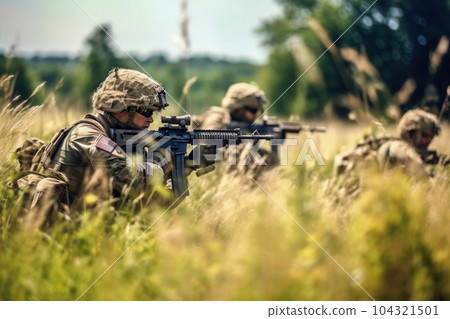 military soldiers fighting on the battlefield 104321501