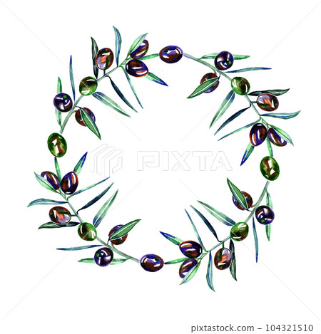 Watercolor olive branch wreath. Hand drawn... - Stock Illustration ...