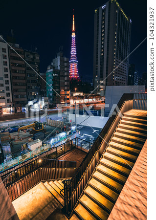 Terrace stairs and Tokyo Tower Terrace stairs and Tokyo Tower 104321937