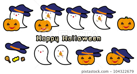 Illustration material set for Halloween with ghosts and pumpkins 104322679