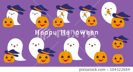 Illustration material set for Halloween with ghosts and pumpkins 104322684