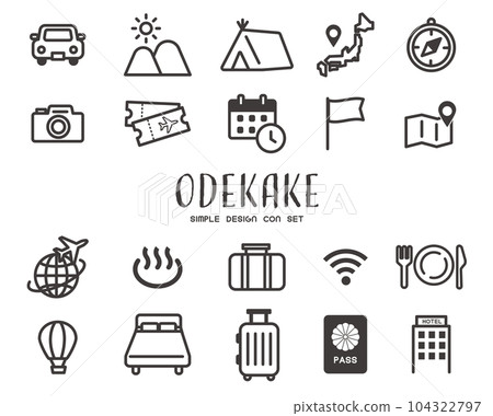 Vector illustration material of simple icons related to outings and trips / Inbound / Tourism Vector illustration material of simple icons related to outings and trips / Inbound / Tourism 104322797
