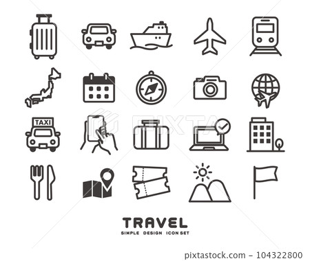 與觀光、外出/入境/旅行相關的簡單圖標矢量插畫素材 104322800