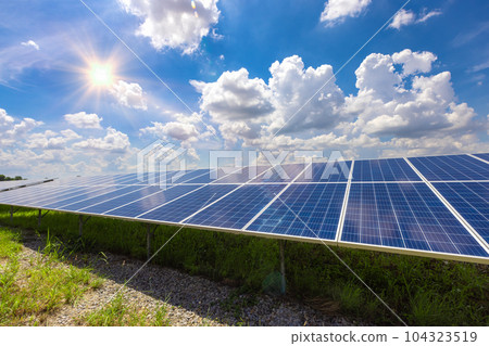 Solar power station with solar panels for producing electric power energy by green power. 104323519