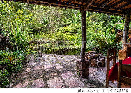 Lovely garden of a guesthouse at Mucuge in the Chapada Diamantina National Park, Bahia, Brazil Lovely garden of a guesthouse at Mucuge in the Chapada Diamantina National Park, Bahia, Brazil 104323708