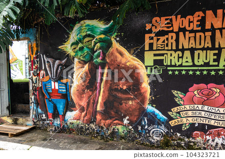 Beco do Batman in Sao Paulo, Brazil is a popular tourist destination because of the graffiti that line the streets Beco do Batman in Sao Paulo, Brazil is a popular tourist destination because of the graffiti that line the streets 104323721
