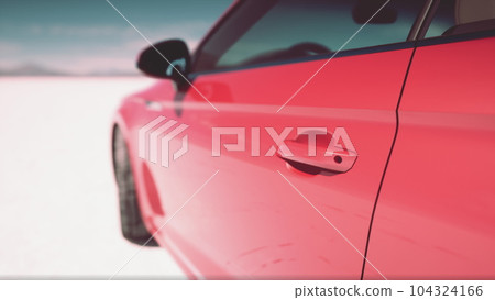 lonely sport car in salt desert 104324166