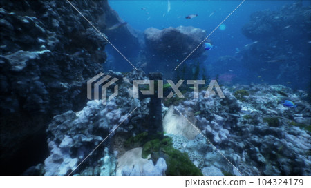 aged cross integrated into sea bottom necropolis aged cross integrated into sea bottom necropolis 104324179