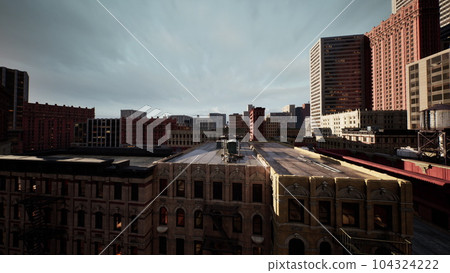 During sunrise the rooftops of Manhattan 104324222