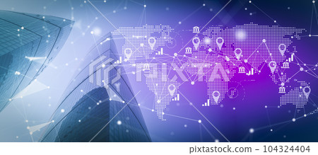 World global business background. Technology connect network map on business city background. World global business background. Technology connect network map on business city background. 104324404