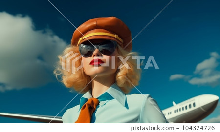 Woman pilot. Created with generative Ai technology. Woman pilot. Created with generative Ai technology. 104324726