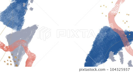 Abstract horizontal background of watercolor and acrylic fluid art. Blue salmon pink geometric pattern with golden glitter 104325937