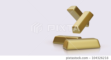 3d realistic gold bars with shadow lie on a light background. Vector illustration 104326218