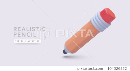 3d realistic pencil icon with shadow isolated on light background. Vector illustration 104326232