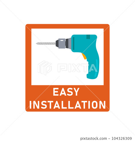 Easy simple installation icon with drill symbol. Isolated vector illustration and sign. Design template for website elements, sticker and other use. 104326309