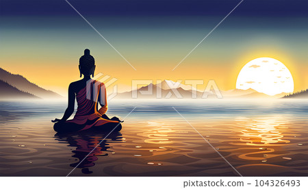 Buddha meditation by sunset - Generative AI Buddha meditation by sunset - Generative AI 104326493