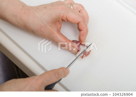 [準備烤雞肉串的主婦] 104326904