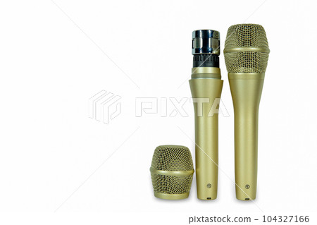 Microphone, Three Dimensional, Cut Out, Gold - Metal, Gold Colored 104327166