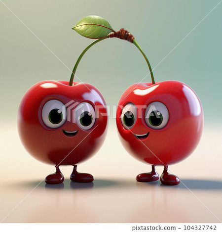 Two Cute Cherry Happy Cartoon Character 104327742
