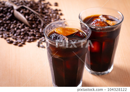 Iced coffee and coffee beans Iced coffee and coffee beans 104328122