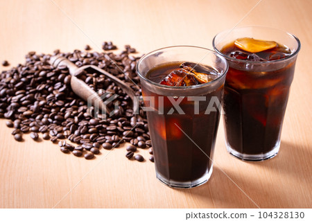 Iced coffee and coffee beans Iced coffee and coffee beans 104328130