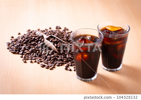 Iced coffee and coffee beans Iced coffee and coffee beans 104328132