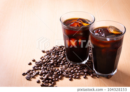 Iced coffee and coffee beans Iced coffee and coffee beans 104328153