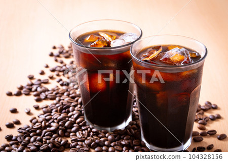 Iced coffee and coffee beans Iced coffee and coffee beans 104328156