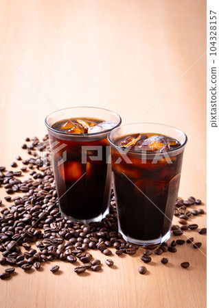 Iced coffee and coffee beans Iced coffee and coffee beans 104328157