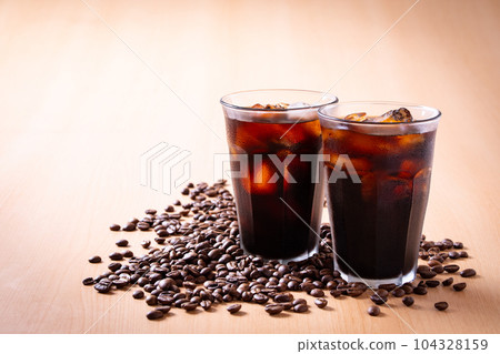 Iced coffee and coffee beans Iced coffee and coffee beans 104328159