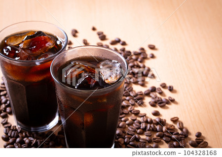 Iced coffee and coffee beans Iced coffee and coffee beans 104328168