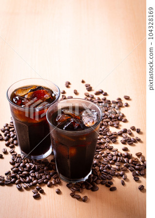 Iced coffee and coffee beans Iced coffee and coffee beans 104328169